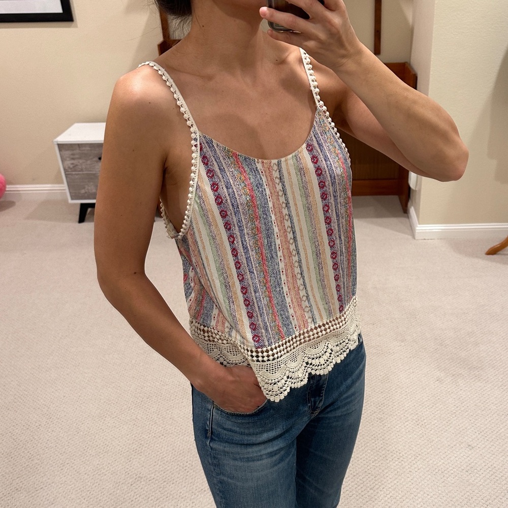 Striped Crochet Trim Tank Top